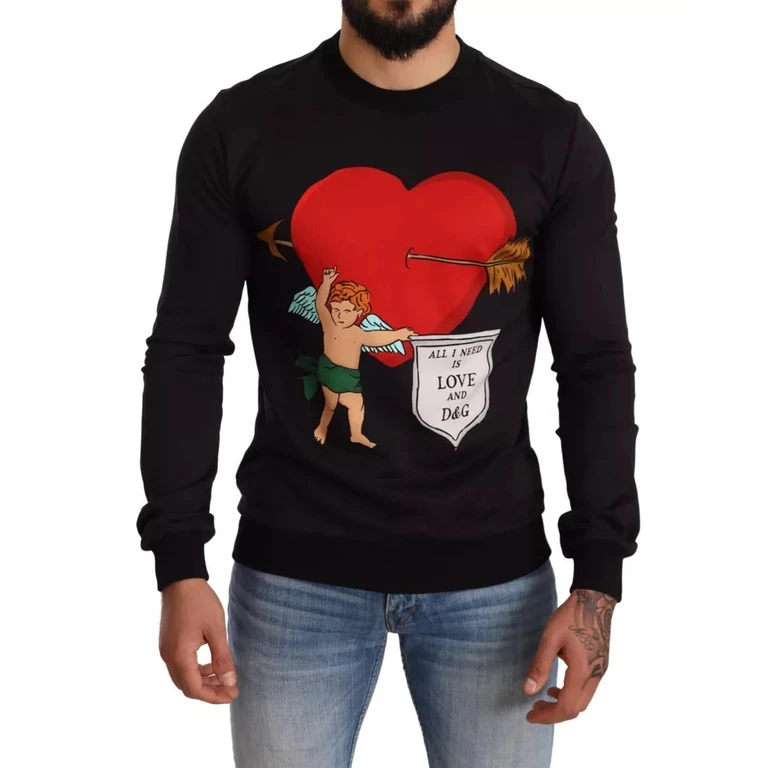Dolce & Gabbana Black Cupid Print Hoodie Sweatshirt Sweater Cotton Clothing - Men
