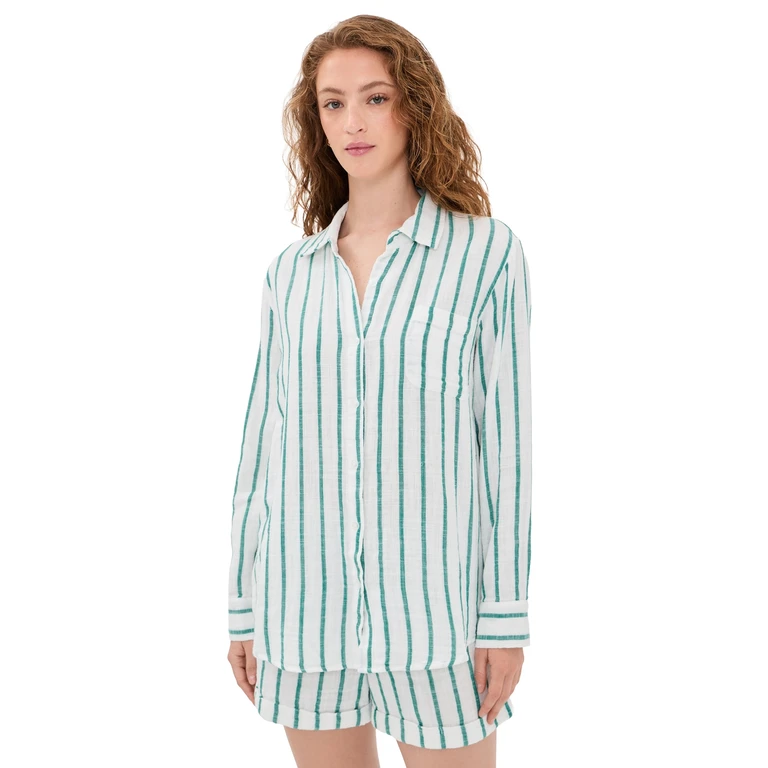 Z Supply Saturdays Stripe Shirt Rainforest M