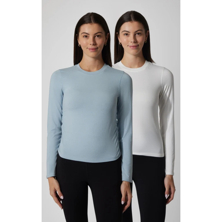 2 PK Cationic Jersey Crew Neck Top with Side Ruching and Everyday Crew Neck Top