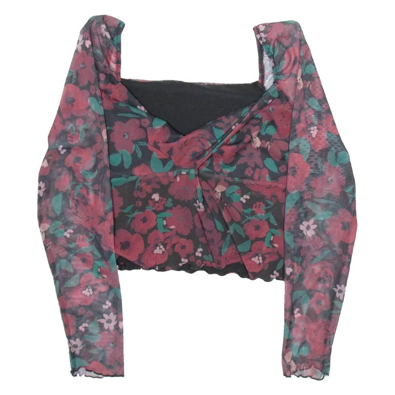 Womens Printed Blouse Black Long Sleeve Floral M