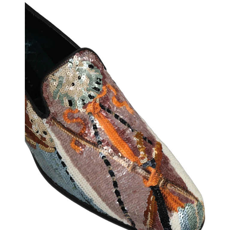 Dolce & Gabbana Multicolor Embroidered Sequin Loafers Shoes Leather - Men