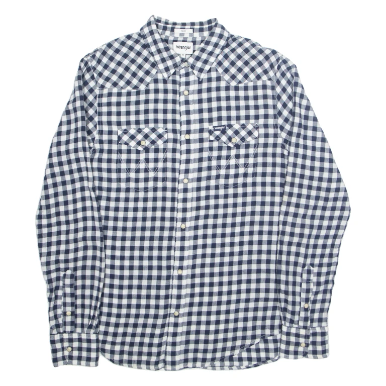 WRANGLER Slim Fit Mens Shirt Blue Gingham Long Sleeve M