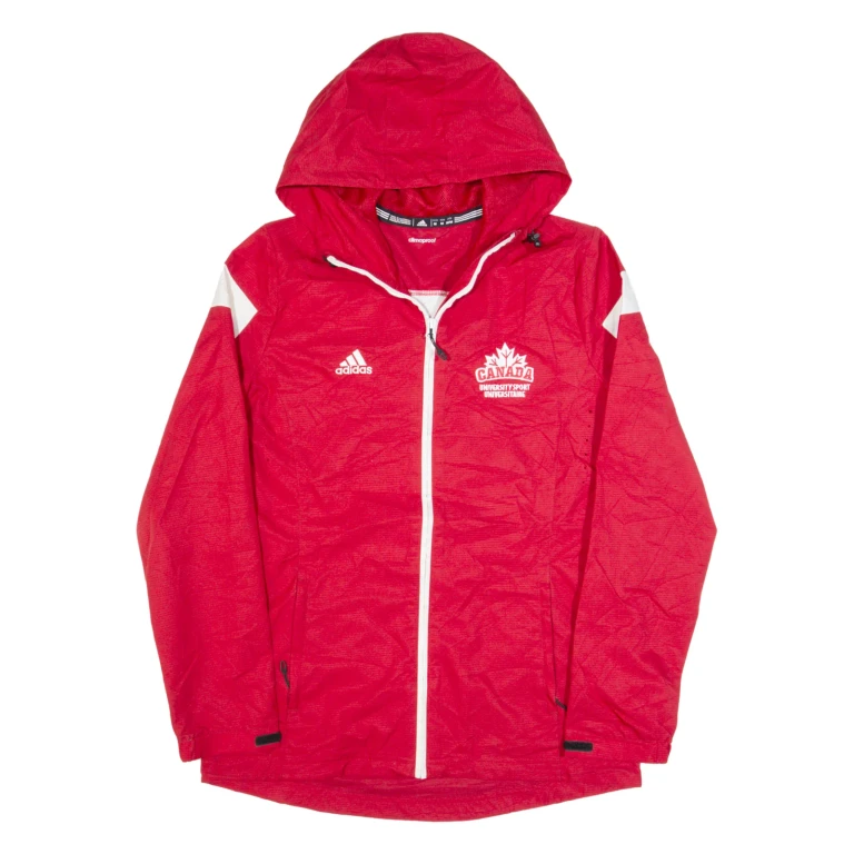 ADIDAS Canada University Sport Mens Rain Jacket Red USA Hooded M
