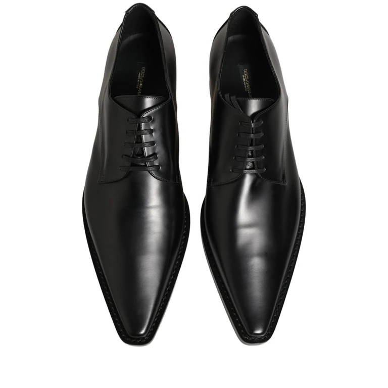 Black Leather Lace Up Derby Dress Shoes Calf - Women
