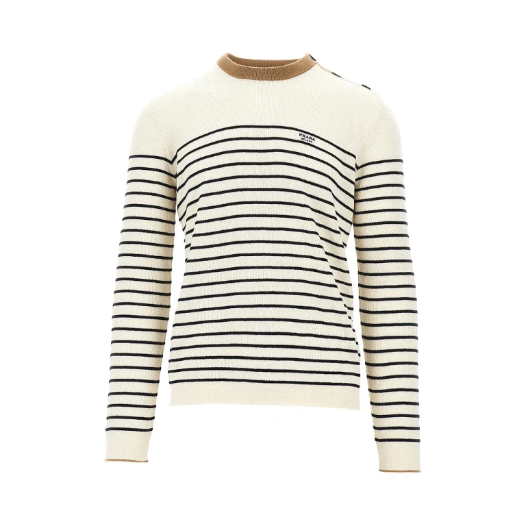 PRADA Linen-blend marinière sweater Man 48