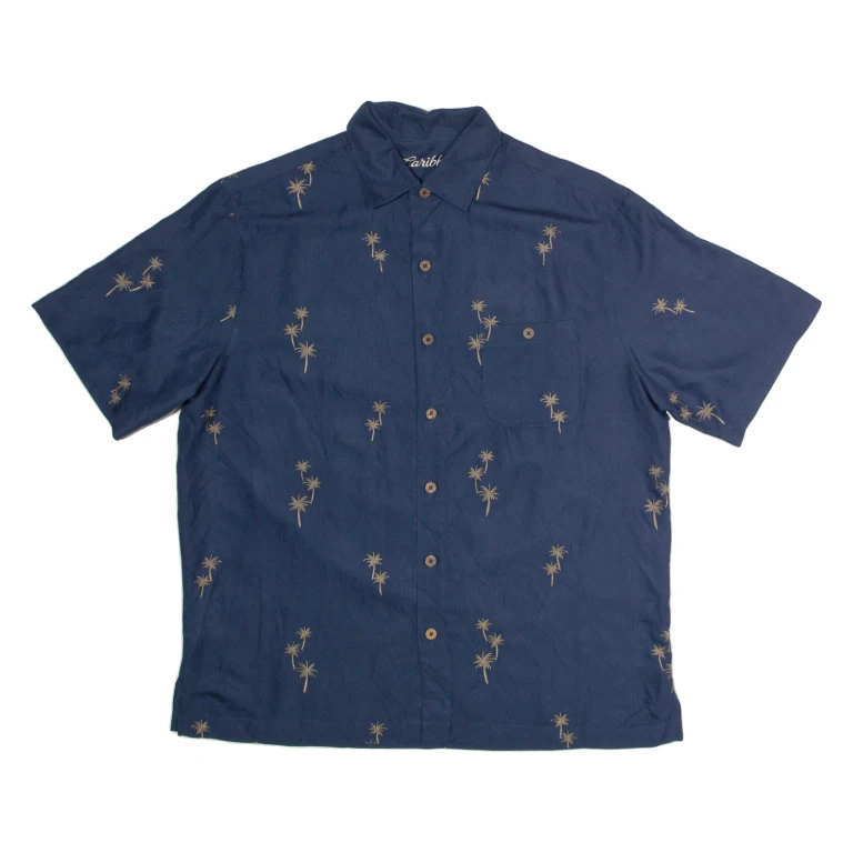 CARIBBEAN Mens Hawaiian Shirt Blue 90s L