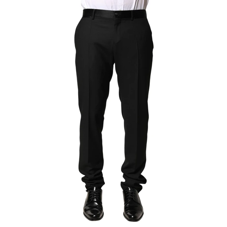 Dolce & Gabbana Black Wool Mid Waist Men Dress Trousers Pants Virgin Silk Polyester - Men