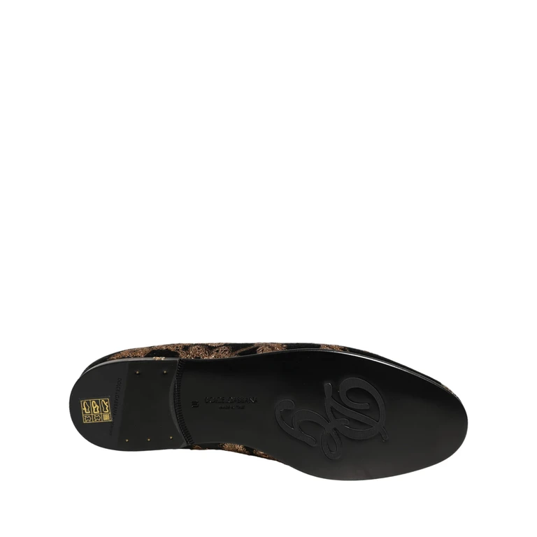 Black Floral Jacquard Dress Loafers Shoes Nylon Polyester Silk - Men