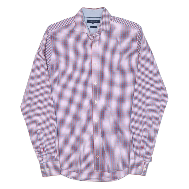 TOMMY HILFIGER Slim Fit Mens Shirt Red Check Long Sleeve M