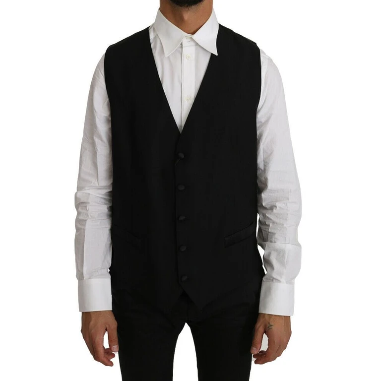 Dolce & Gabbana Black Solid Wool Silk Vest Clothing - Men