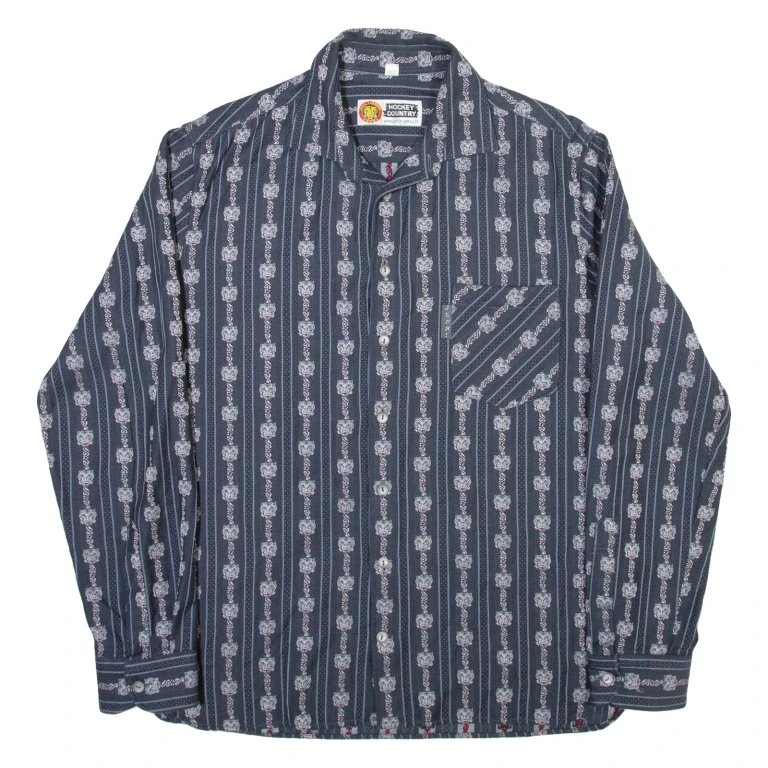 HOCKEY COUNTRY Mens Shirt Blue Striped Long Sleeve M