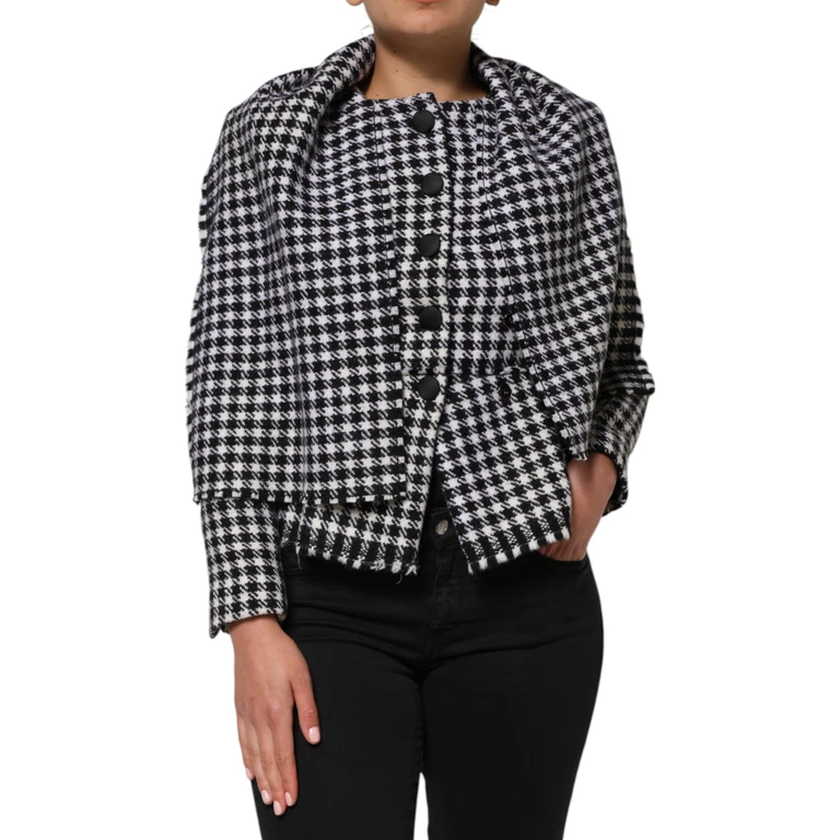 Multicolor Wool Monochrome Patterned Jacket Black And White Virgin Nylon Clothing - Women