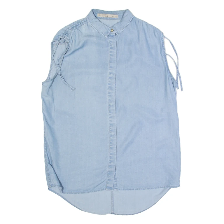 ALL SAINTS Womens Off Shoulder Vest Blue Collared Sleeveless UK 10