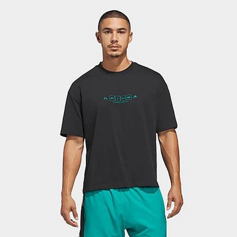 adidas Men's Anthony Edwards World of 5 Basketball T-Shirt in Black/Equipment Green Size: XS