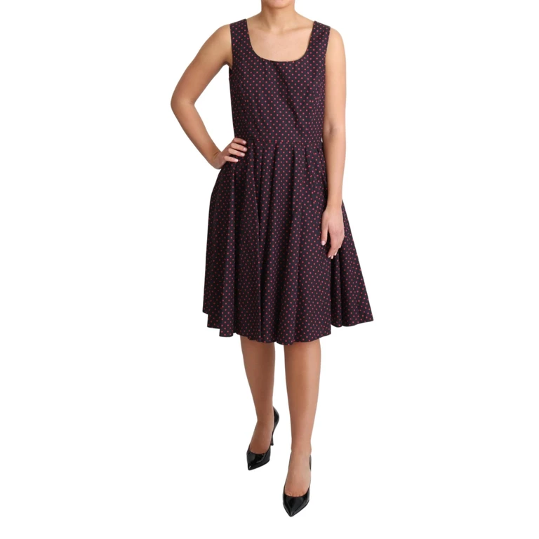 Red Blue Polka Cotton A-Line Gown Dress - Women
