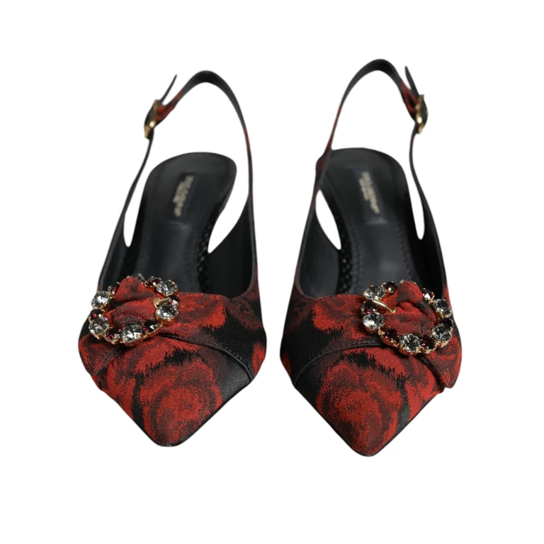Dolce & Gabbana Black Red Floral Crystal Heel Slingback Shoes And - Women