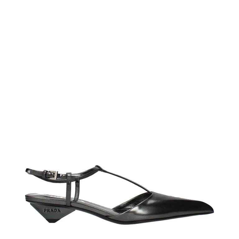 Gray Leather Flat Sandals - Women