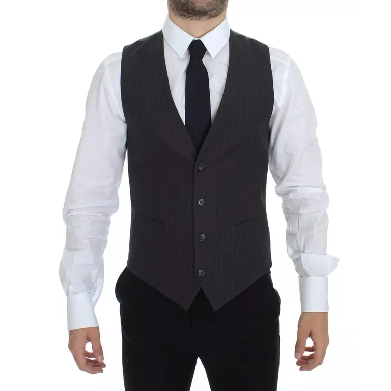 Dolce & Gabbana Gray Striped Formal Dress Gilet Vest - Men
