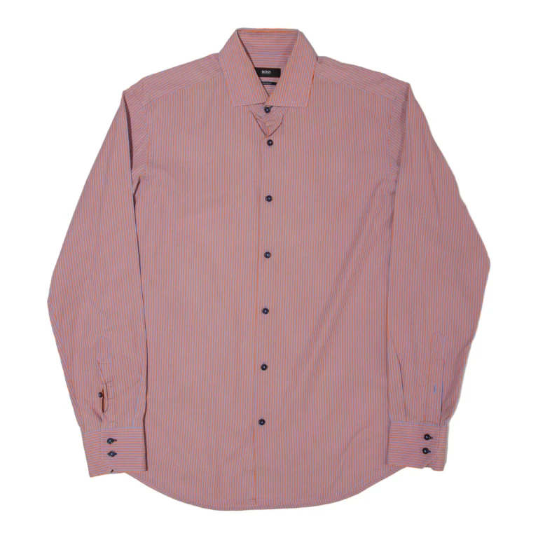 HUGO BOSS Mens Shirt Red Striped Long Sleeve M