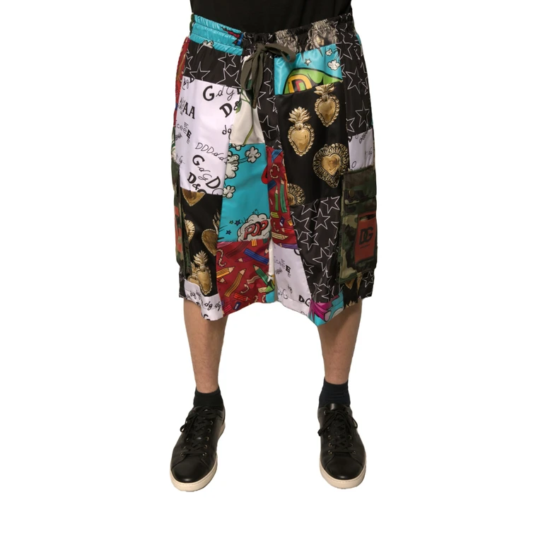 Dolce & Gabbana Multicolor Patchwork Cargo Bermuda Shorts Polyester Cotton - Men