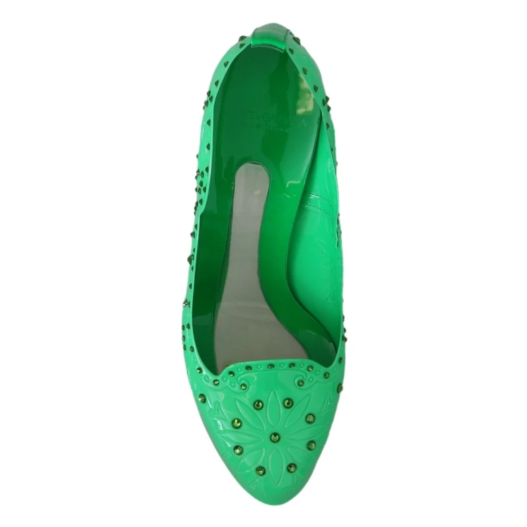 Dolce & Gabbana Green Crystal Floral Cinderella Heels Shoes Pvc - Women