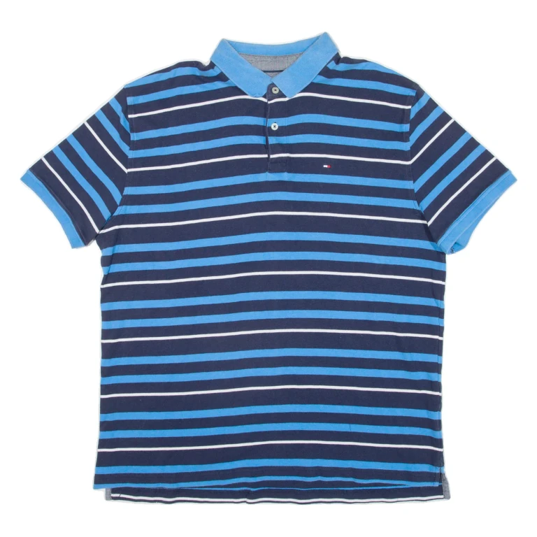 TOMMY HILFIGER Mens Polo Shirt Blue Striped XL