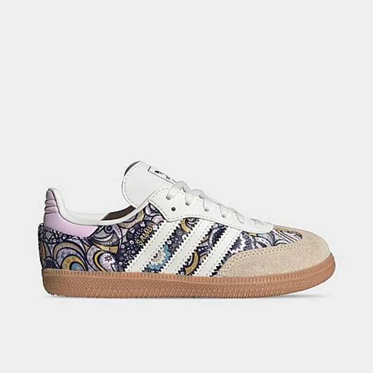 adidas Girls' Little Kids Originals x Liberty London Samba OG Casual Shoes in Core White/Orchid Fusion/Gum Size: 1.0