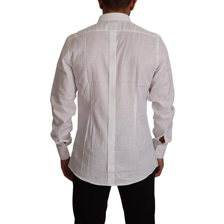 Dolce & Gabbana White Gold Cotton Slim Fit Dress Formal Shirt - Men