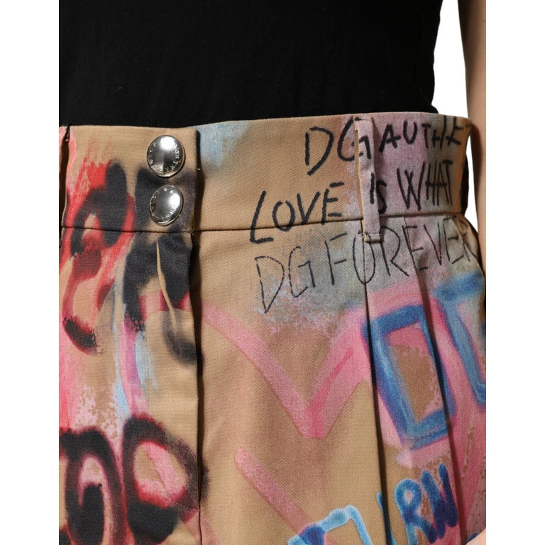 Dolce & Gabbana Beige Graffiti Print Cotton Blend Mini Skirt Polyester - Women