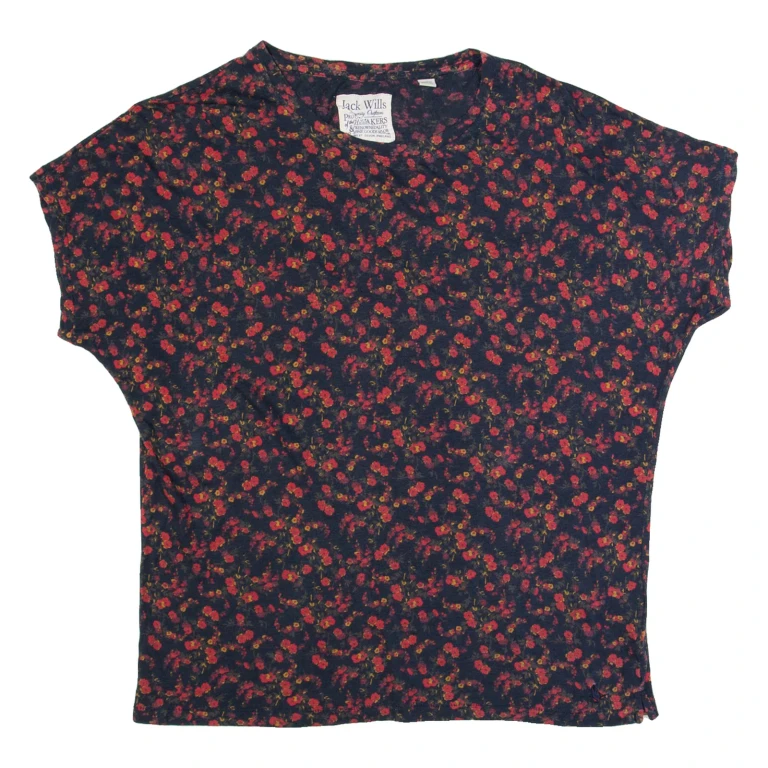 JACK WILLS Floral Womens T-Shirt Black UK 10