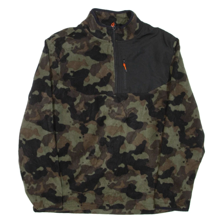 STARTER Mens Patterned Fleece Green Camouflage 1/4 Zip L