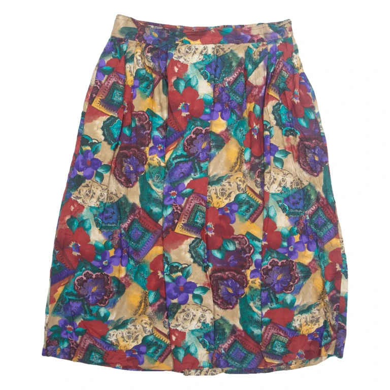 DISTINCTLY DIFFERENT Womens A-Line Skirt Beige Midi 90s Floral L