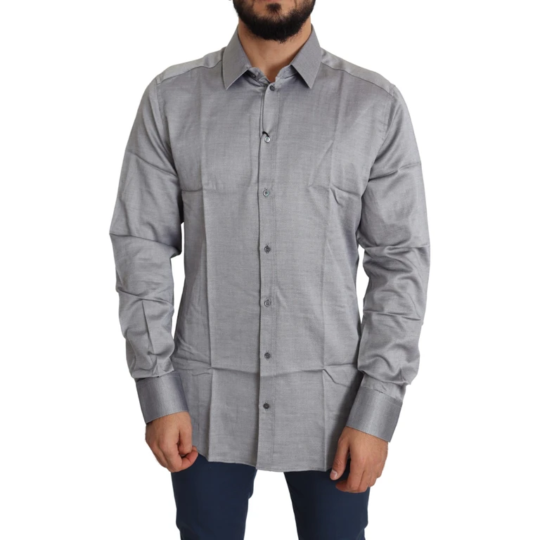 Dolce & Gabbana Gray Cotton Men Formal Gold Dress Shirt - Men