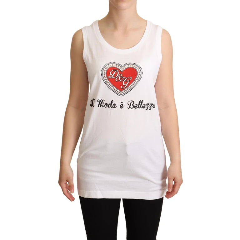 Dolce & Gabbana White La Moda Crystal Tank Top T-Shirt Cotton - Women