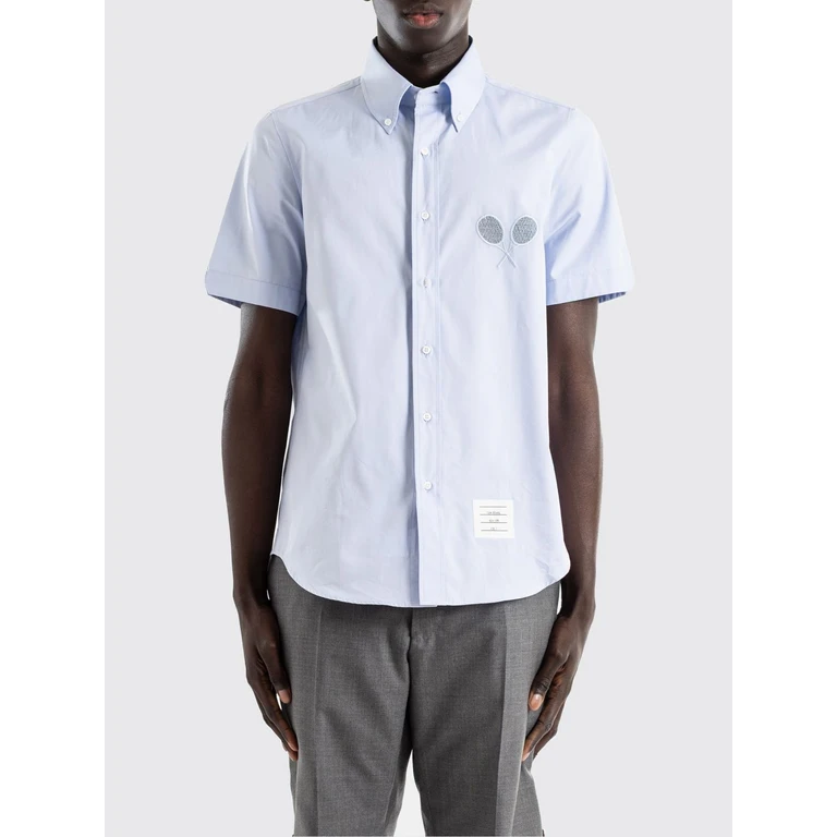 Short-Sleeved Shirt in Cotton Poplin with a Button-Down Collar (MWS330EE1490480)