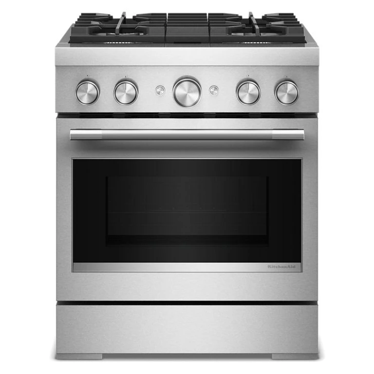 30 in. 4 Burner Commercial-Style Dual Fuel Range w/ No Preheat Air Fry Mode in Steel