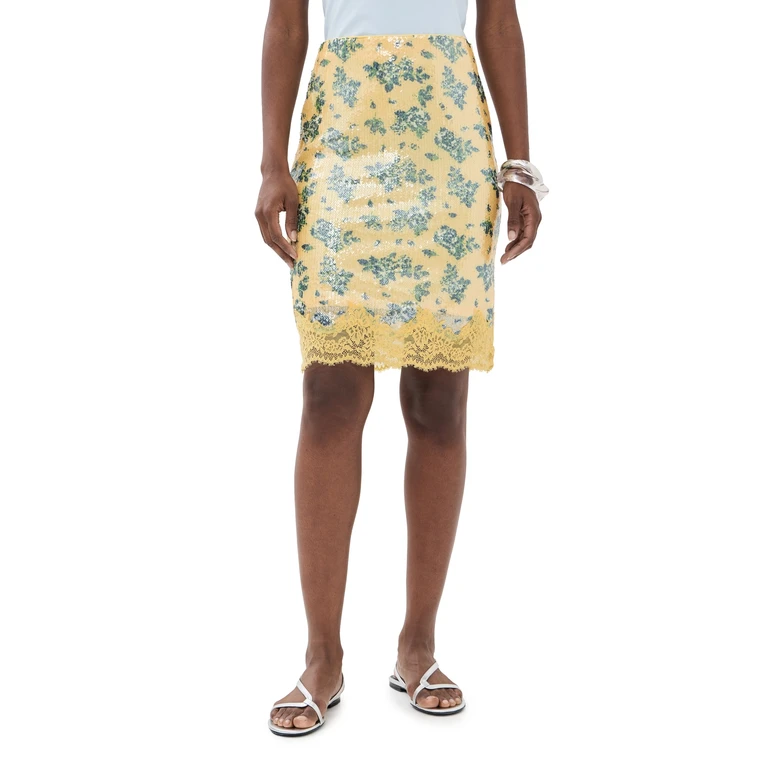 endless rose Sequin Printed Skirt Lemon Multi L
