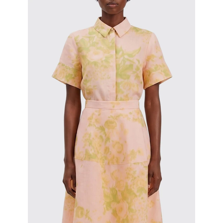 Floral-Print Linen-Blend Short-Sleeve Shirt (SS26T90151593014ROSEBOUQUET)