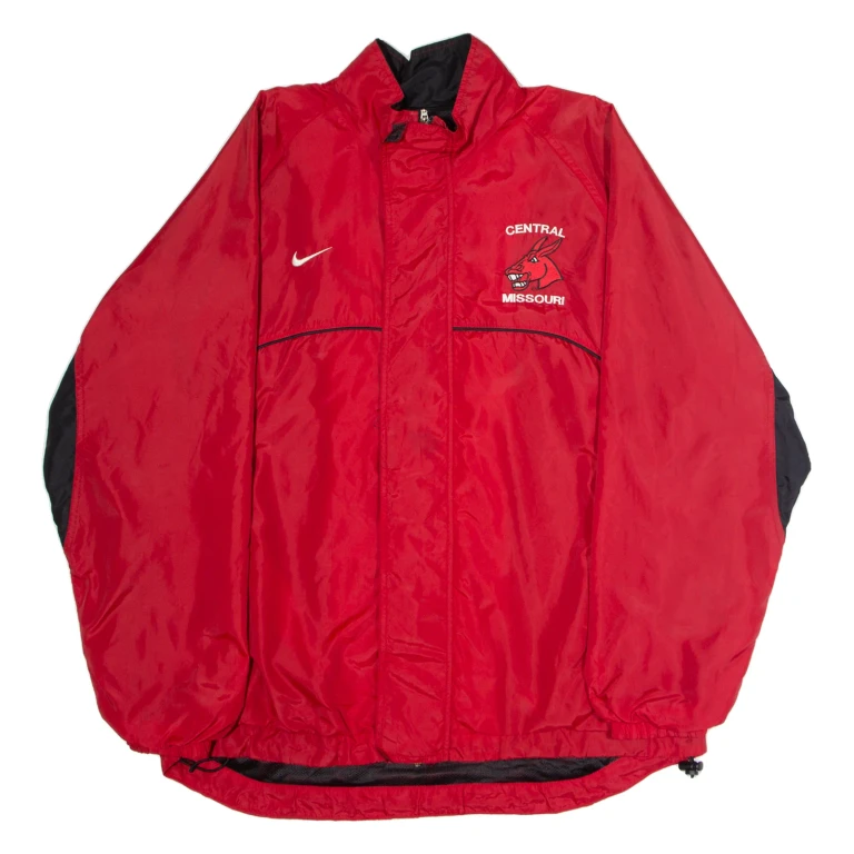 NIKE Central Missouri Mens Rain Jacket Red Nylon 90s USA Colourblock XL