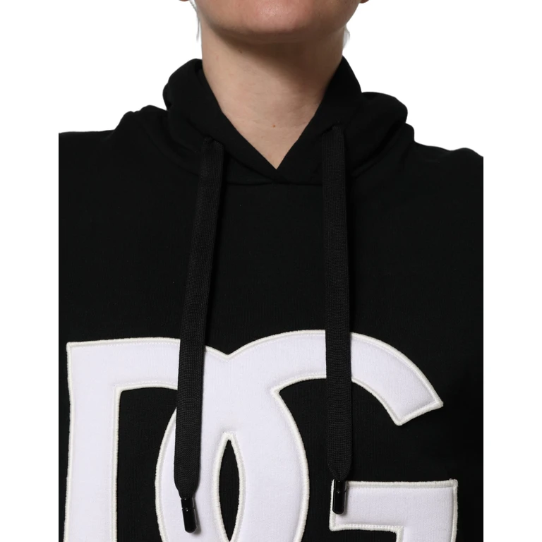 Dolce & Gabbana Blackwhite Appliqué Hooded Sweatshirt Sweater Black Cotton Clothing - Women