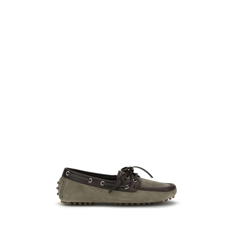 Brunello Cucinelli Gray Calf Leather Bos Taurus Slip-On Loafers - Women