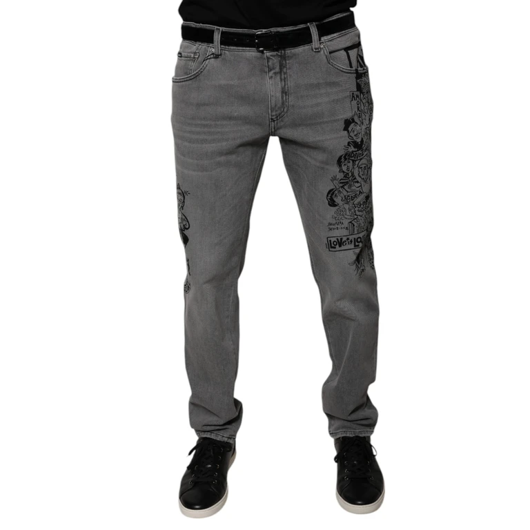 Dolce & Gabbana Gray Graphic Print Cotton Skinny Denim Jeans Elastane Clothing - Men