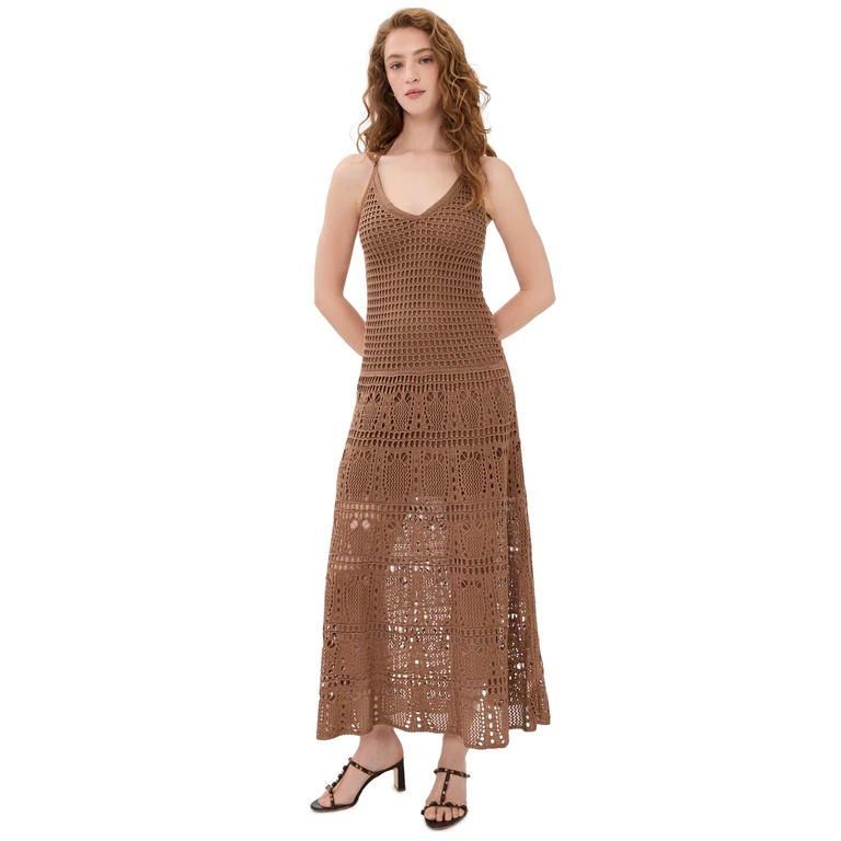 Dress To Vintage Tricot Maxi Dress Brown Castanha L