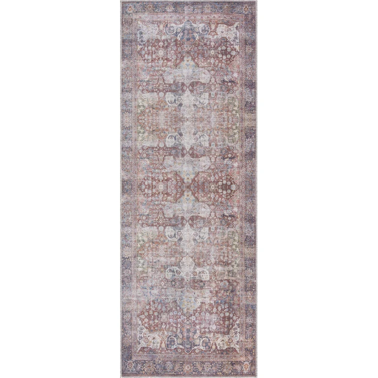 Rust Elki Vintage Medallion Washable Area Rug - Clearance