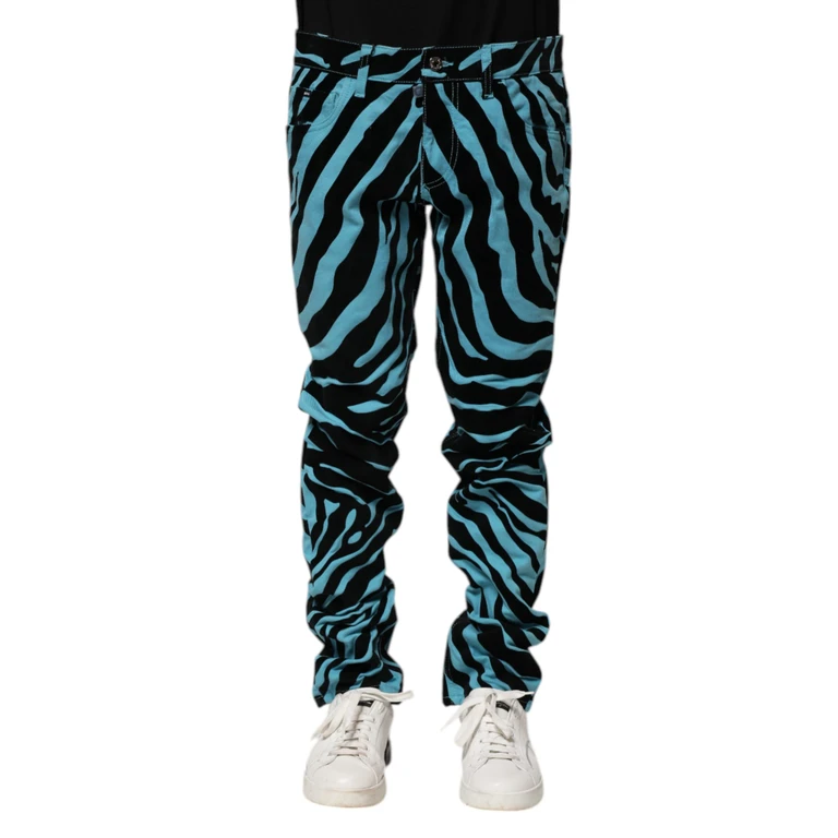 Blue Black Stripes Skinny Denim Jeans And Cotton Clothing - Men