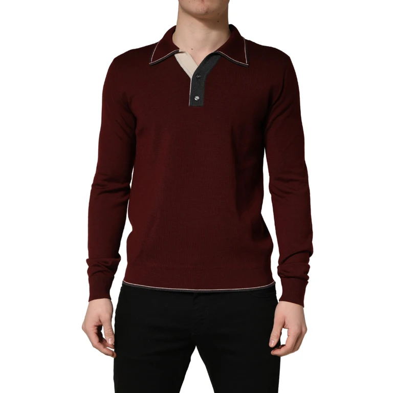 Maroon Re-Edition Wool Long Sleeves T-Shirt Virgin - Men