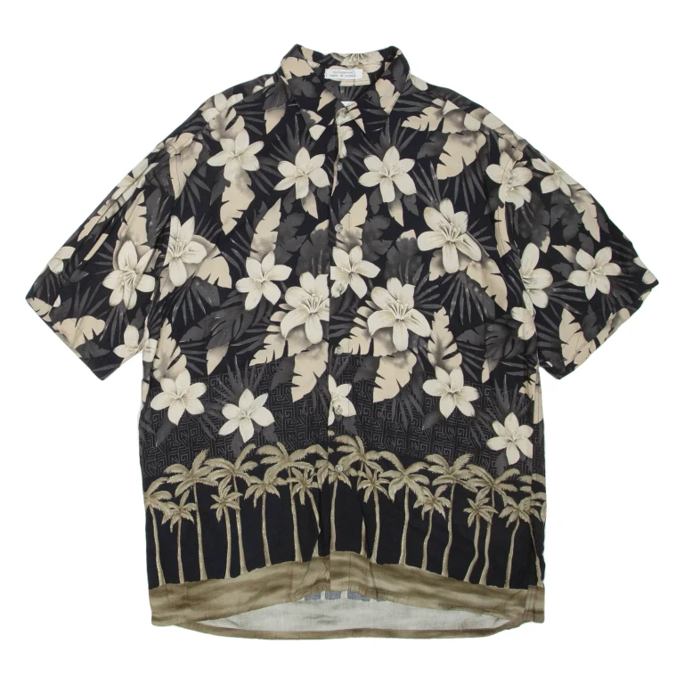PIERRE CARDIN Mens Hawaiian Shirt Black Floral L