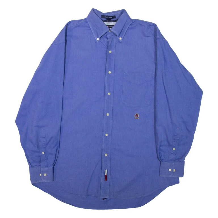 TOMMY HILFIGER Mens Plain Shirt Blue Long Sleeve L