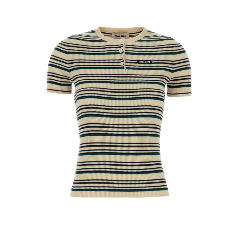 Embroidered Cotton T-Shirt Naturale Exterior: Maglieria - Women