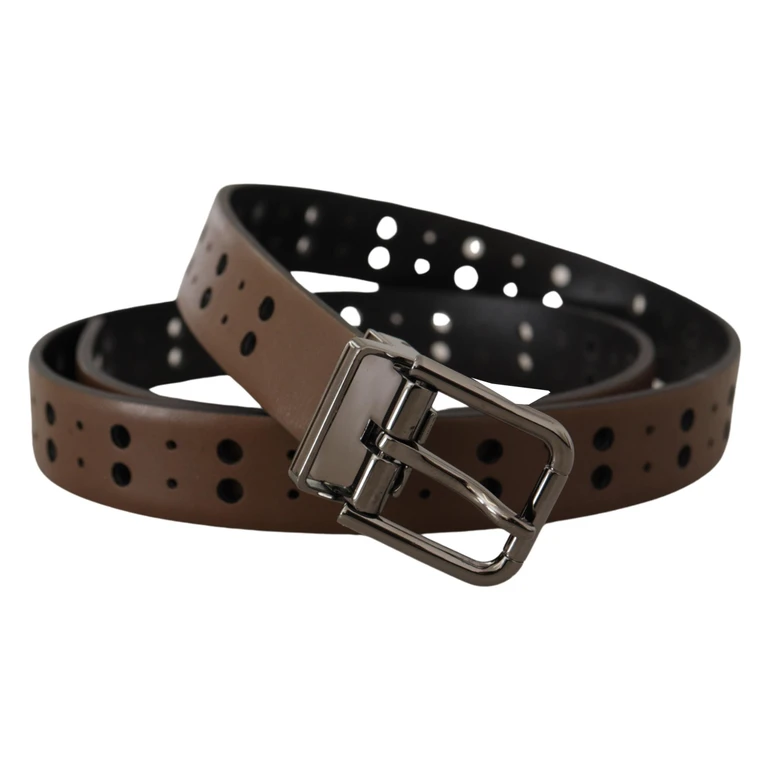 Dolce & Gabbana Dark Brown Perforated Leather Metal Belt - Men